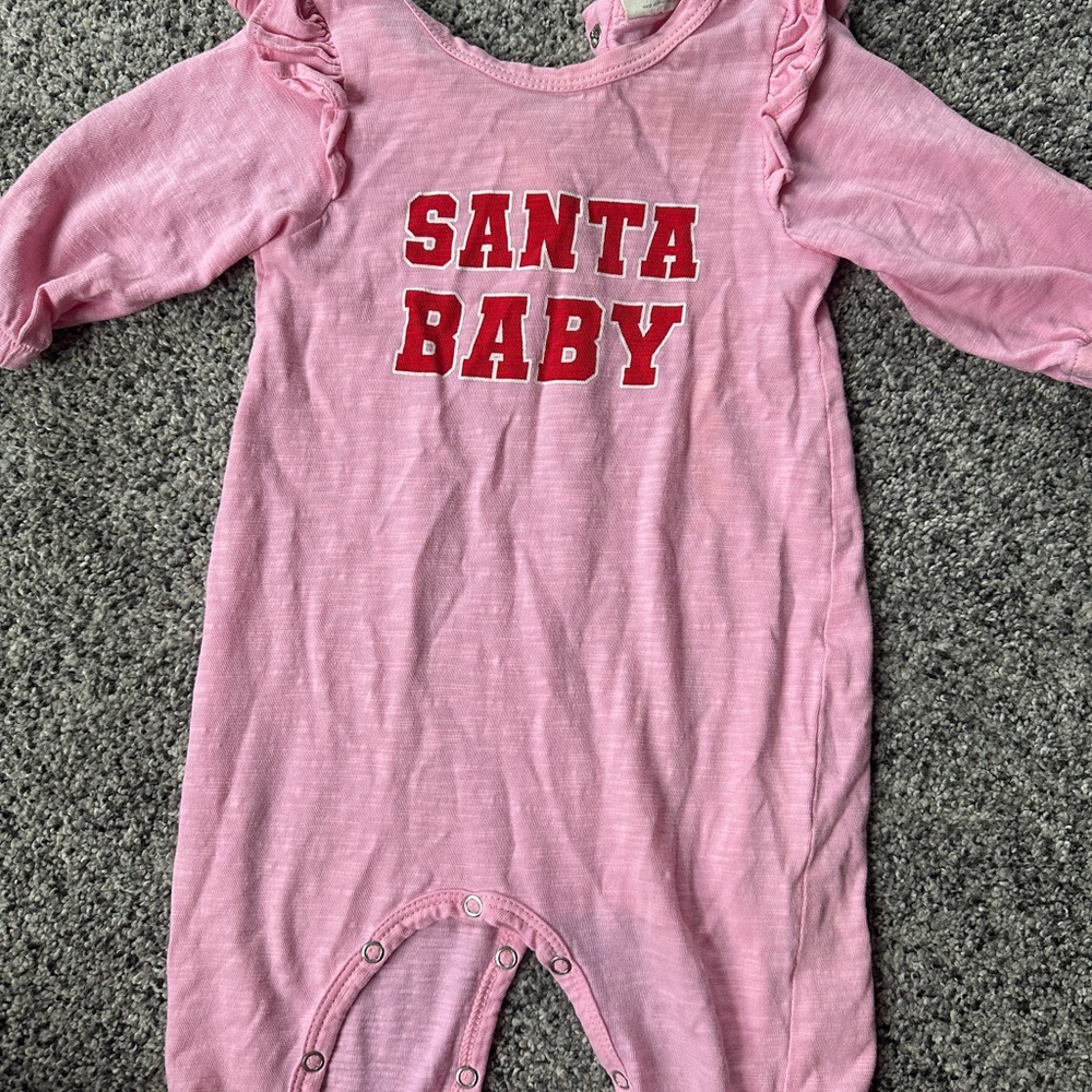 Santa Baby Pink/Organic Long Sleeve Ruffle Jumpsuit